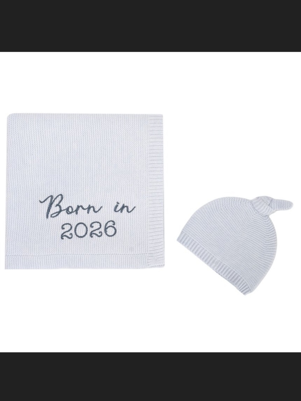 BONBINI NEW YORK “Born in 2026” Baby Knit Hat & Blanket Set - 0-6 Months